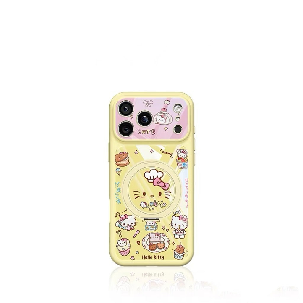 Dessert-themed rotating stand phone case with a cat design