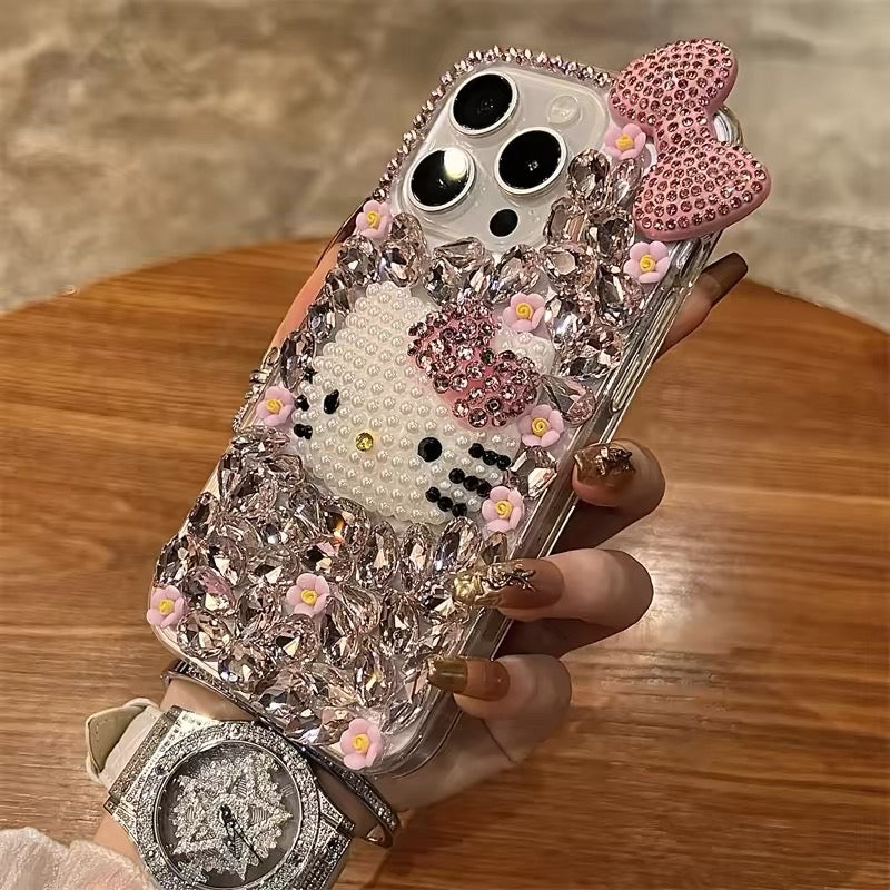 Kitty Cat Bracelet Phone Case with Rhinestone Bow