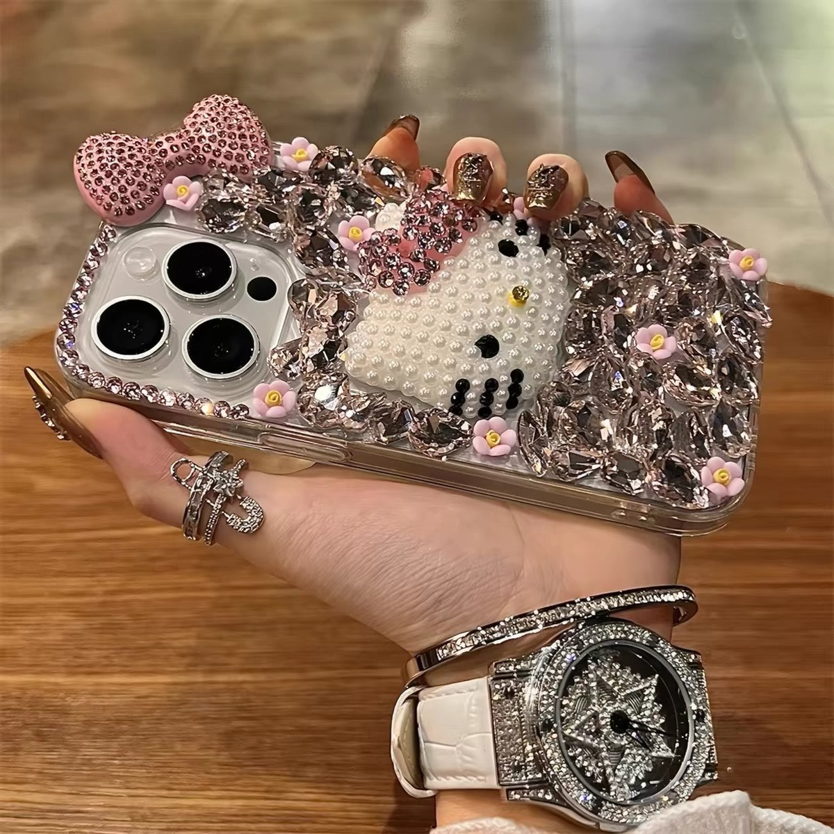 Kitty Cat Bracelet Phone Case with Rhinestone Bow