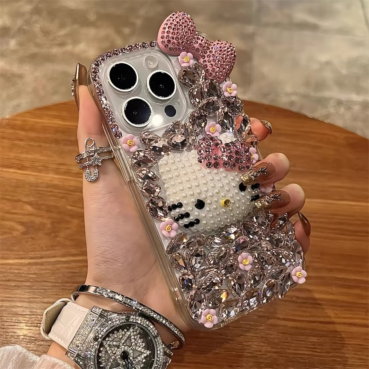 Kitty Cat Bracelet Phone Case with Rhinestone Bow