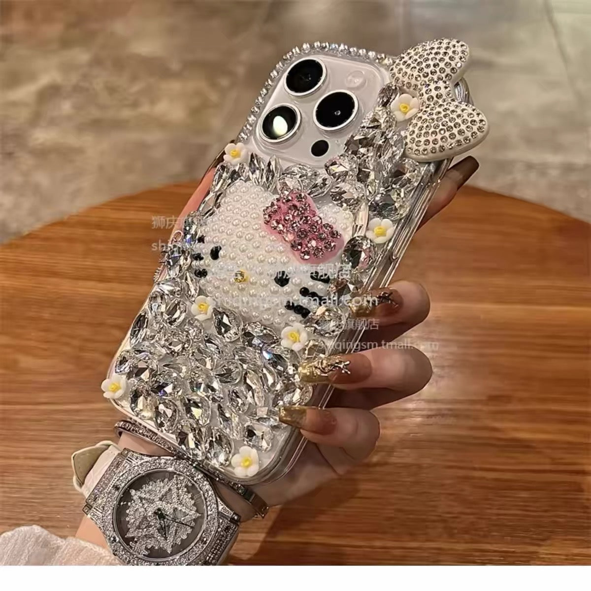 Kitty Cat Bracelet Phone Case with Rhinestone Bow