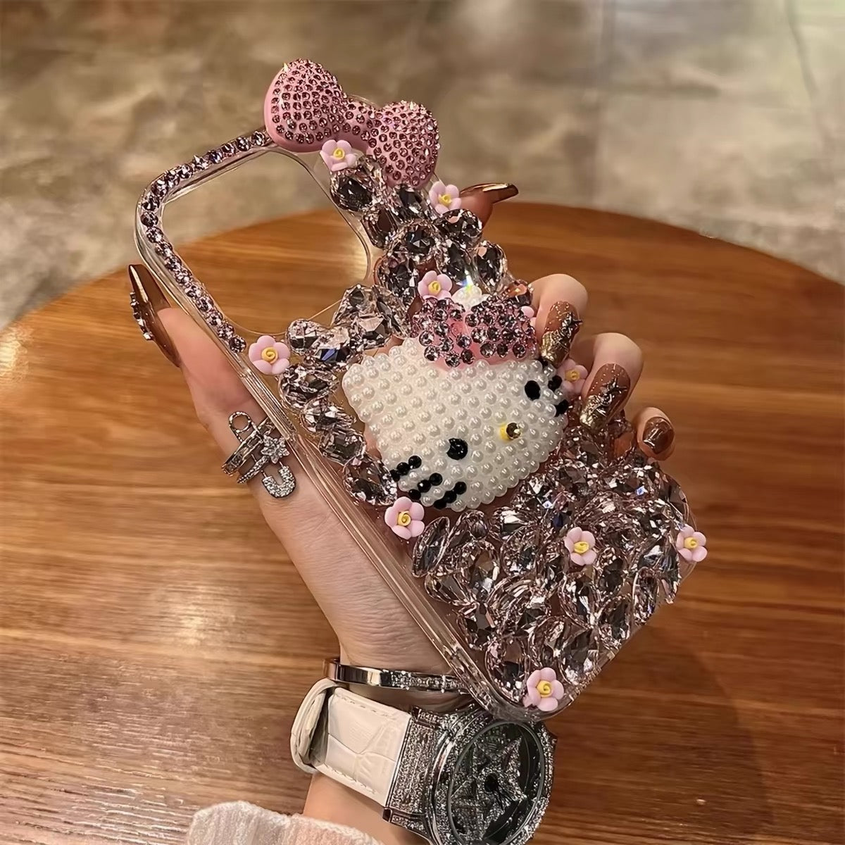 Kitty Cat Bracelet Phone Case with Rhinestone Bow