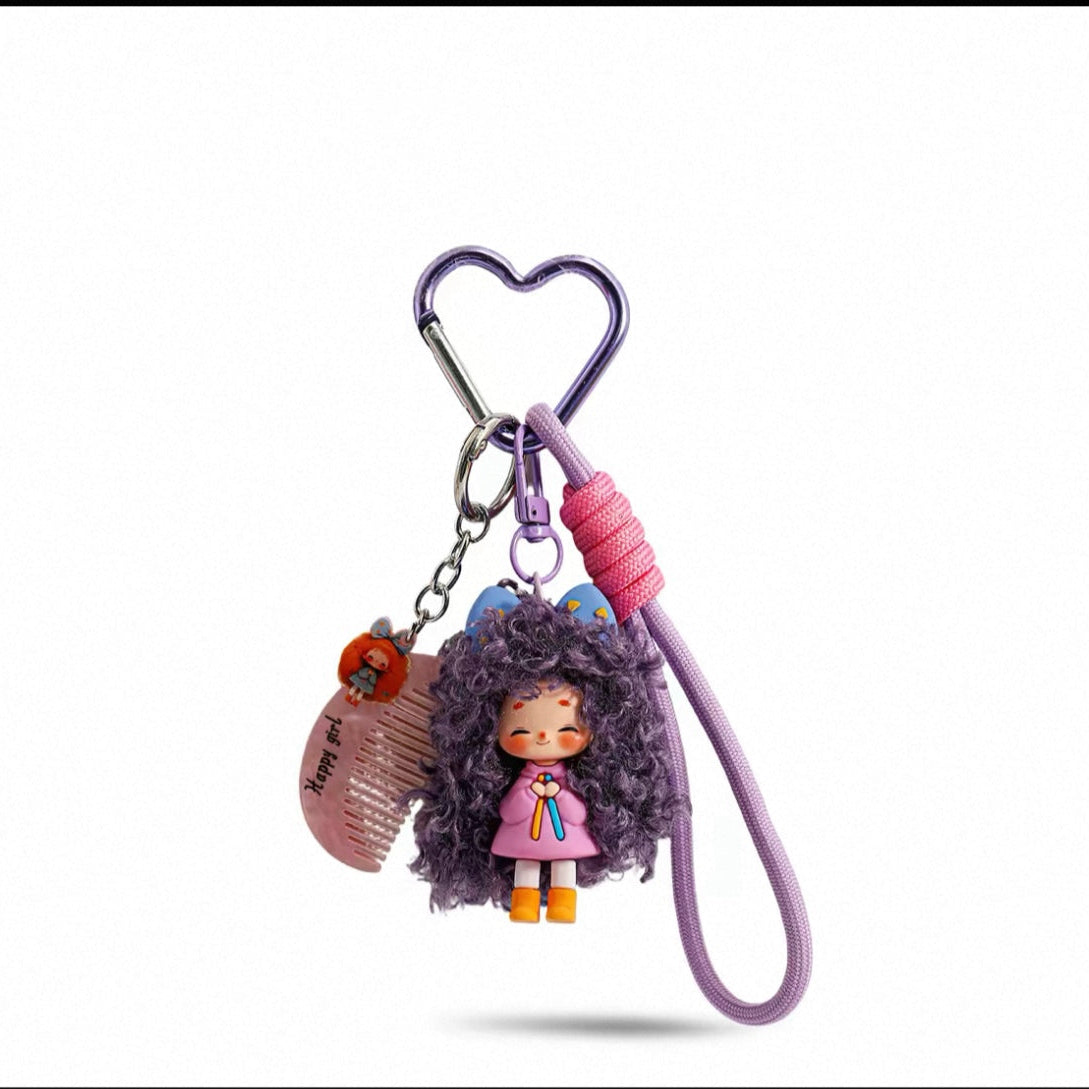 Cute curly-haired girl bag charm plush toy ornament