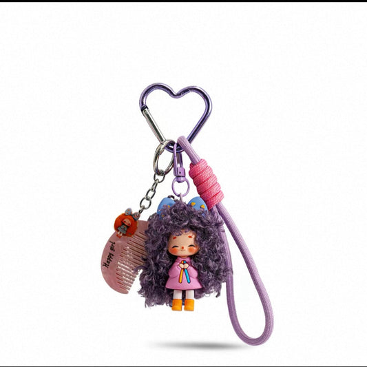 Cute curly-haired girl bag charm plush toy ornament
