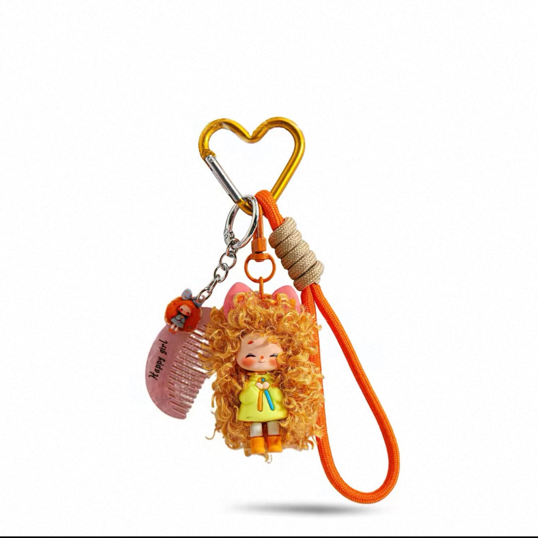 Cute curly-haired girl bag charm plush toy ornament