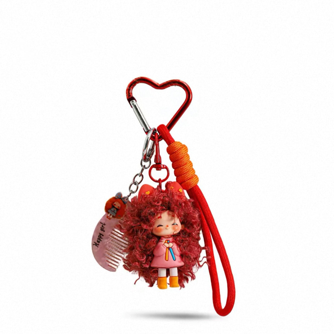 Cute curly-haired girl bag charm plush toy ornament