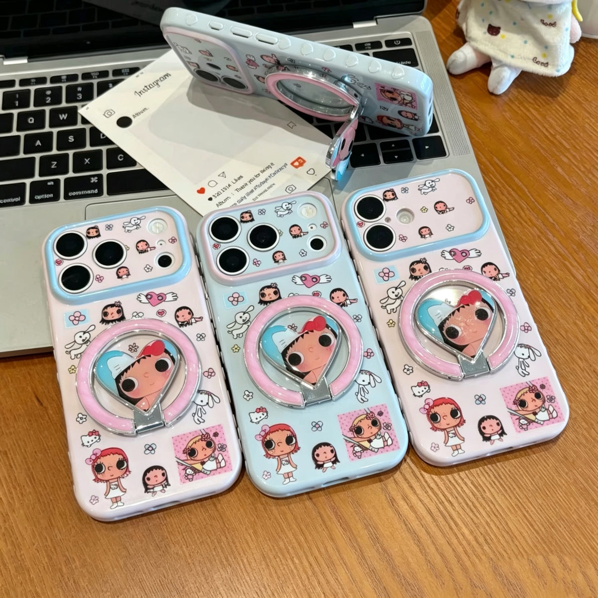 Android Korean style ins-style phoenix heart jade stand phone case