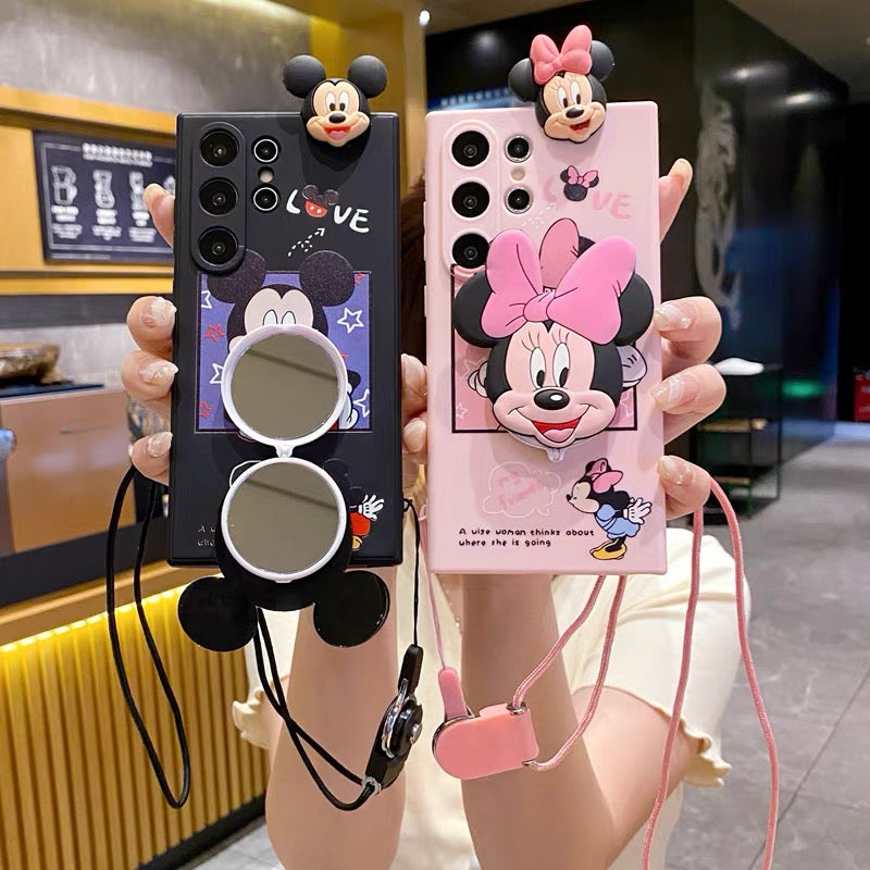 Cute Mickey and Minnie mirror phone case for Samsung