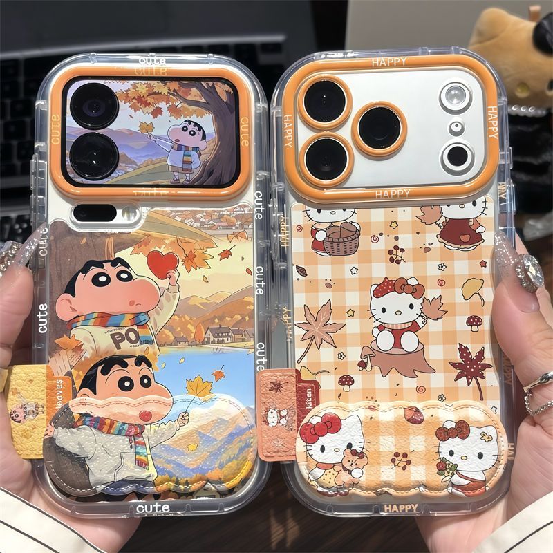 Maple Leaf Hello Kitty & Shin-chan Mirror Phone Case