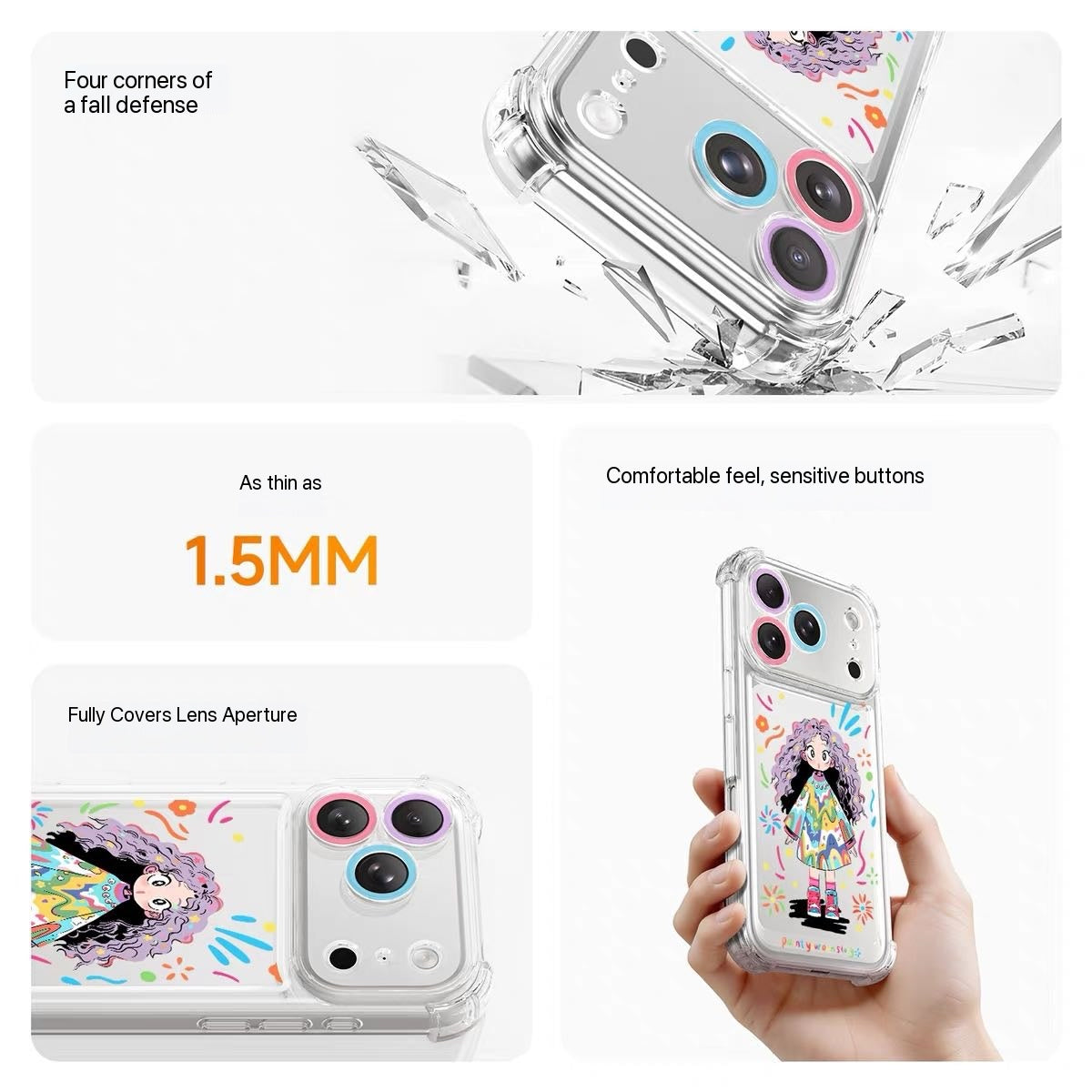Painted design, shock-resistant corners, and a "naked-phone" feel.
