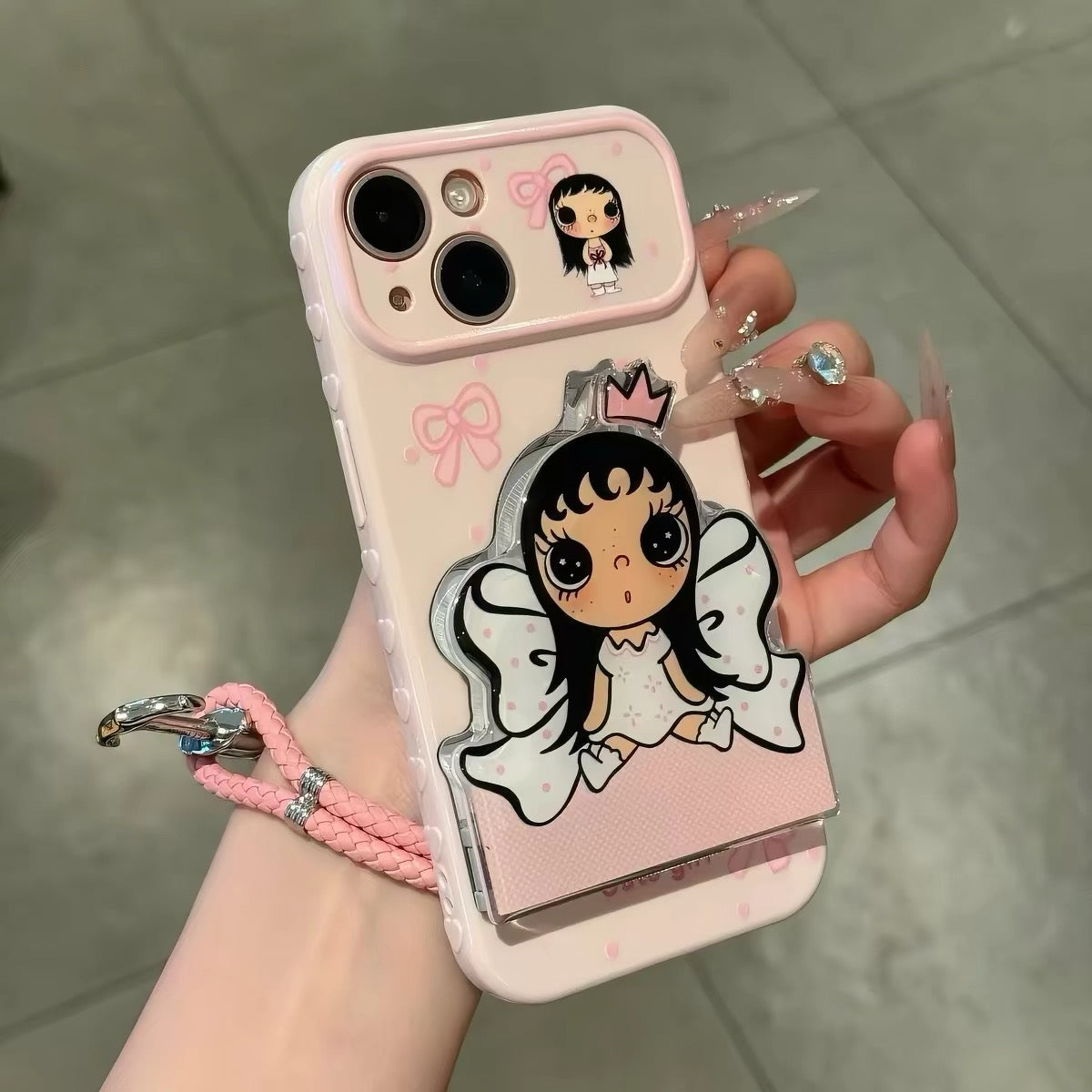 Phone case with 3D wings and a small jade-style kickstand