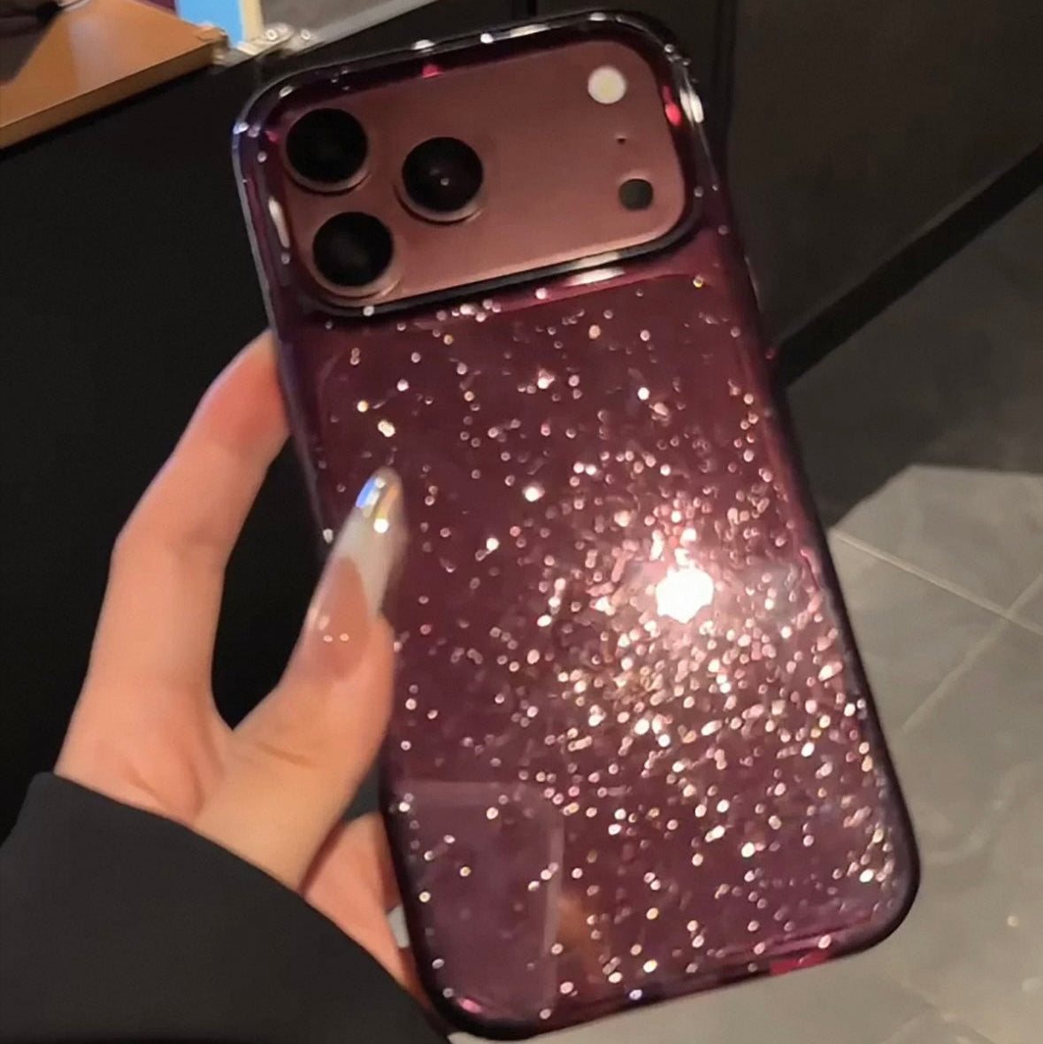New Cherry Red Transparent Glitter Magnetic Phone Case