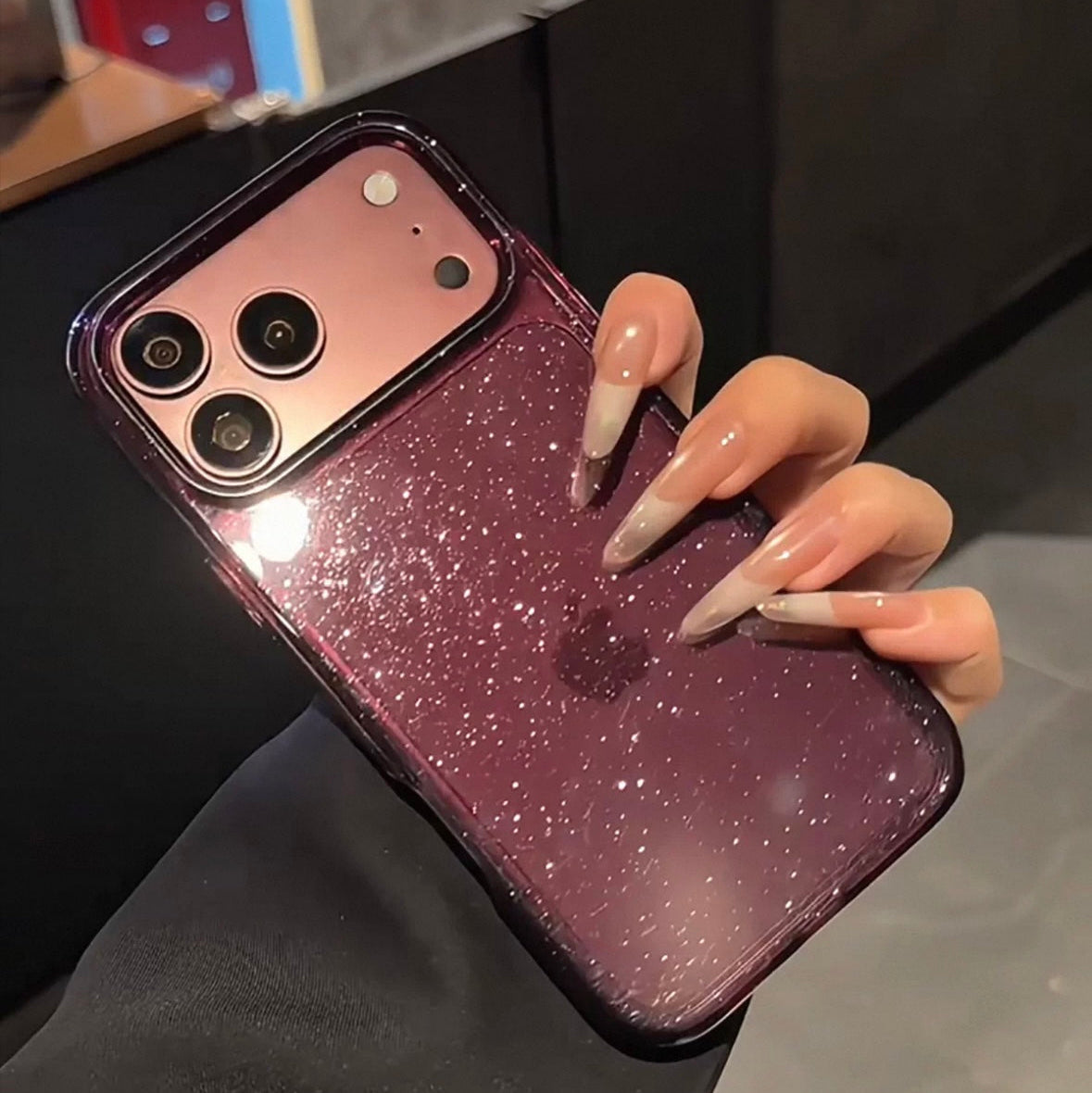 New Cherry Red Transparent Glitter Magnetic Phone Case