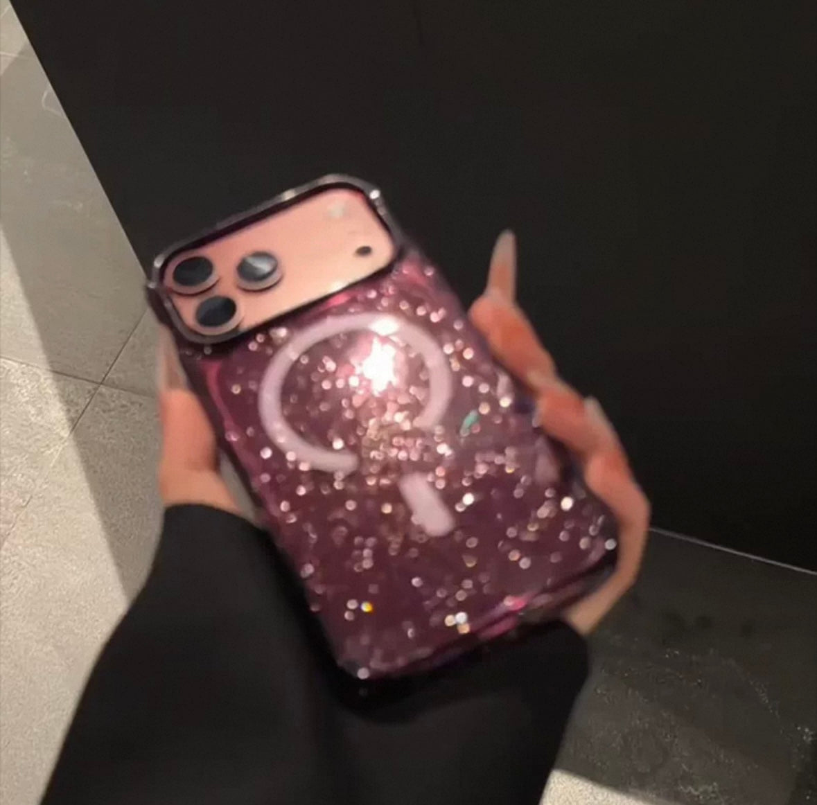 New Cherry Red Transparent Glitter Magnetic Phone Case