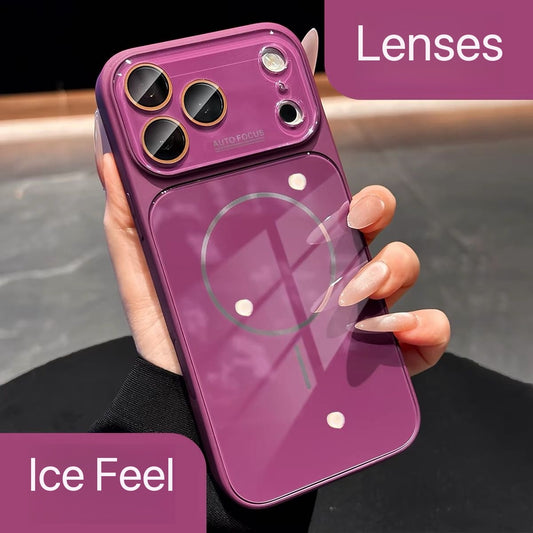 Magnetic Ice-Crystal Glass Phone Case with Built-in Lens Protector