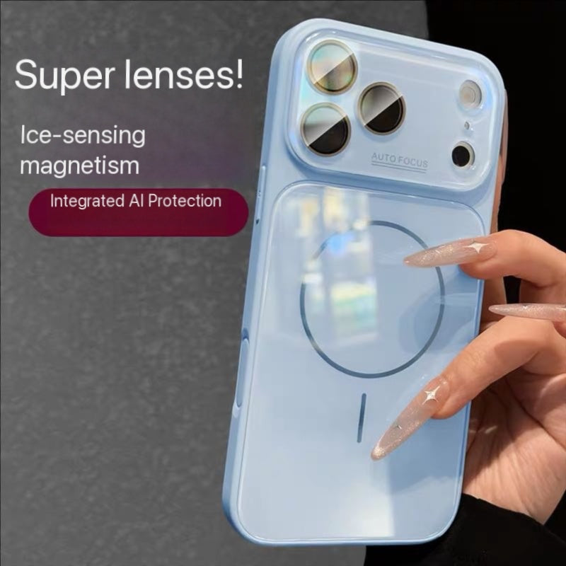 Magnetic Ice-Crystal Glass Phone Case with Built-in Lens Protector