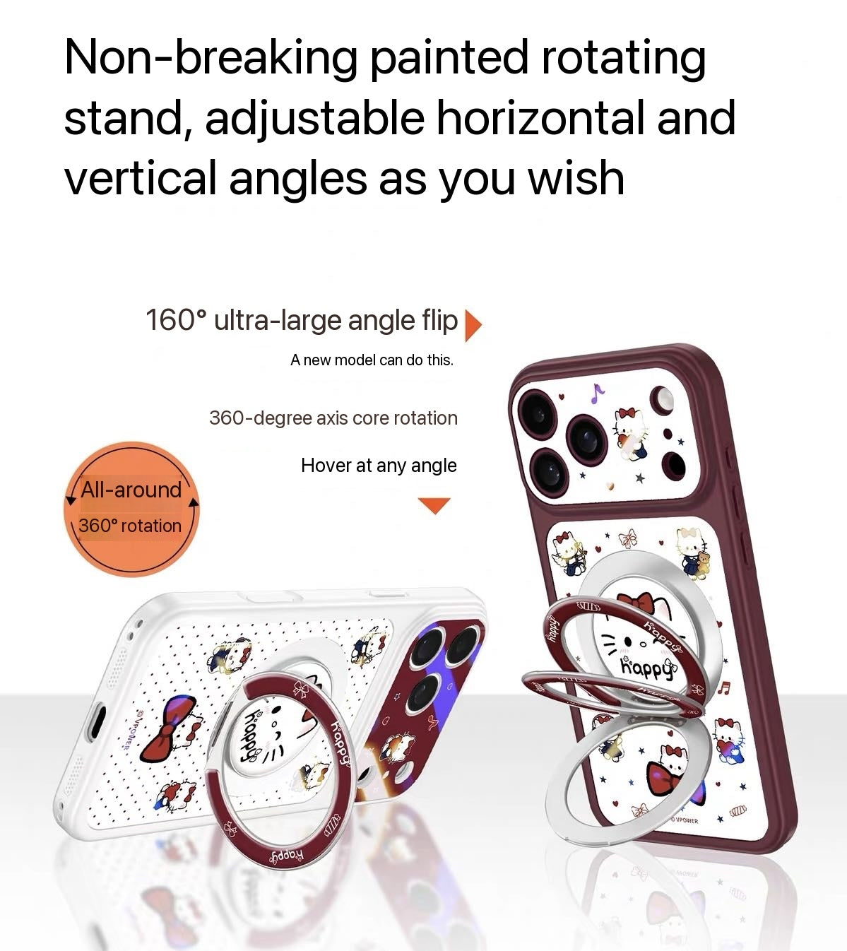 Hello Kitty 360-Degree Rotating Stand Phone Case with Full Lens Coverage