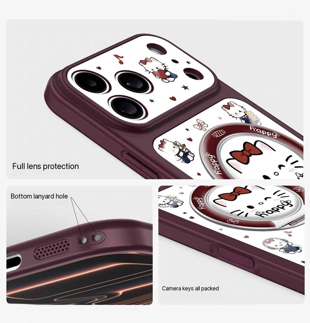 Hello Kitty 360-Degree Rotating Stand Phone Case with Full Lens Coverage