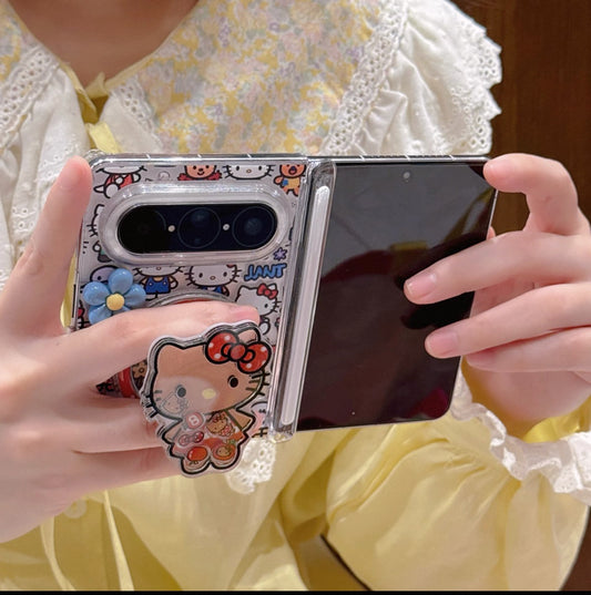 Full-screen Hello Kitty magnetic foldable phone case with a shaker element.