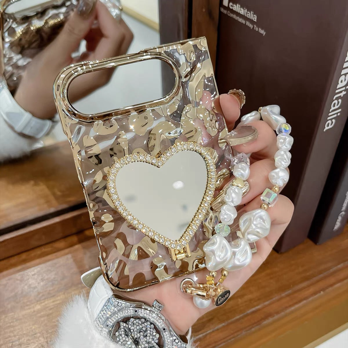 Drop-resistant gold leopard-print case for iPhone Duo foldable phone