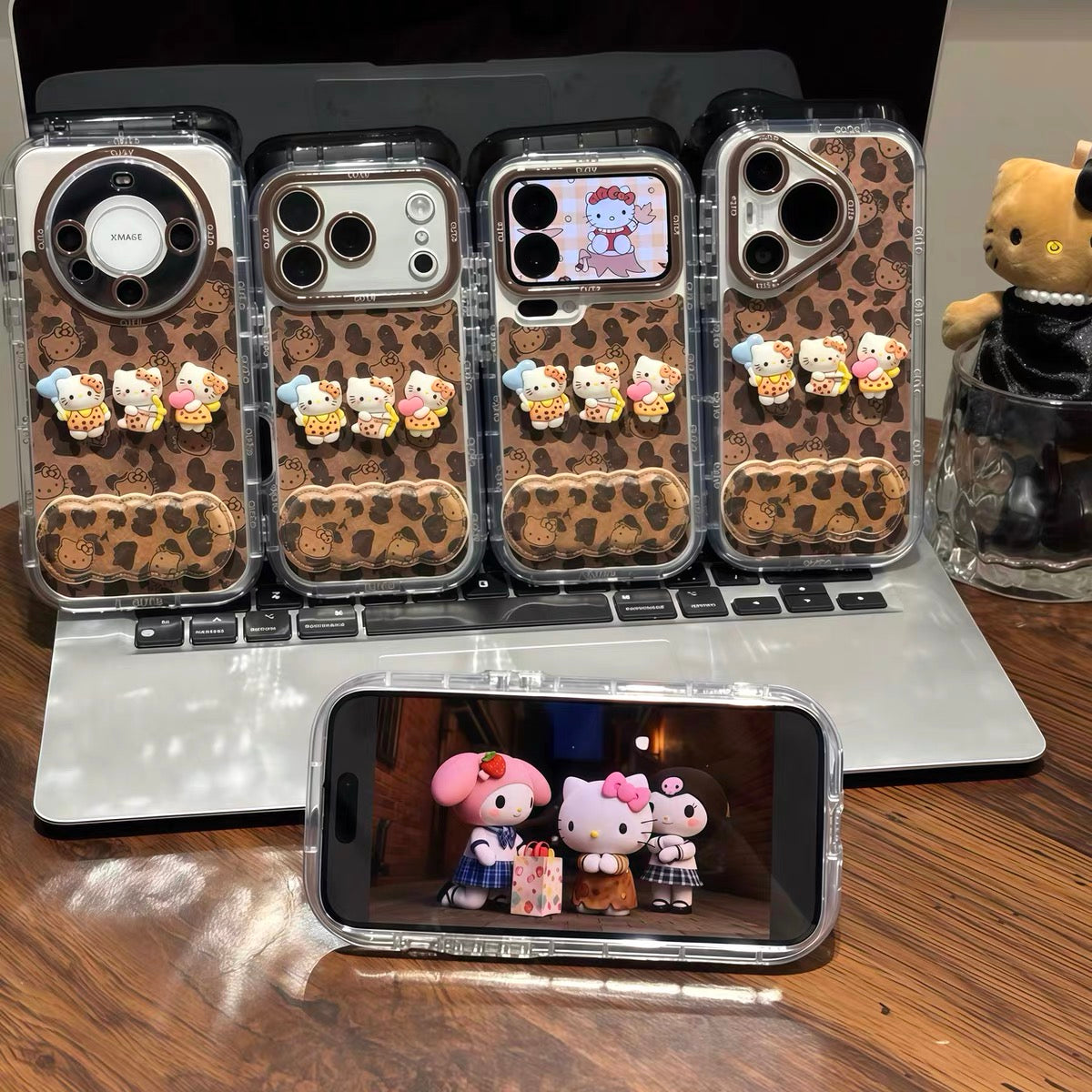Maillard-style leopard print Hello Kitty mirror-stand phone case