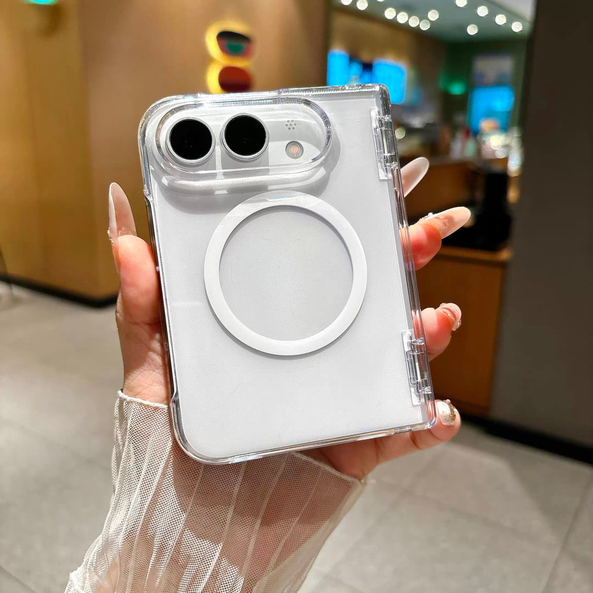 Minimalist solid-color transparent magnetic case for foldable phones