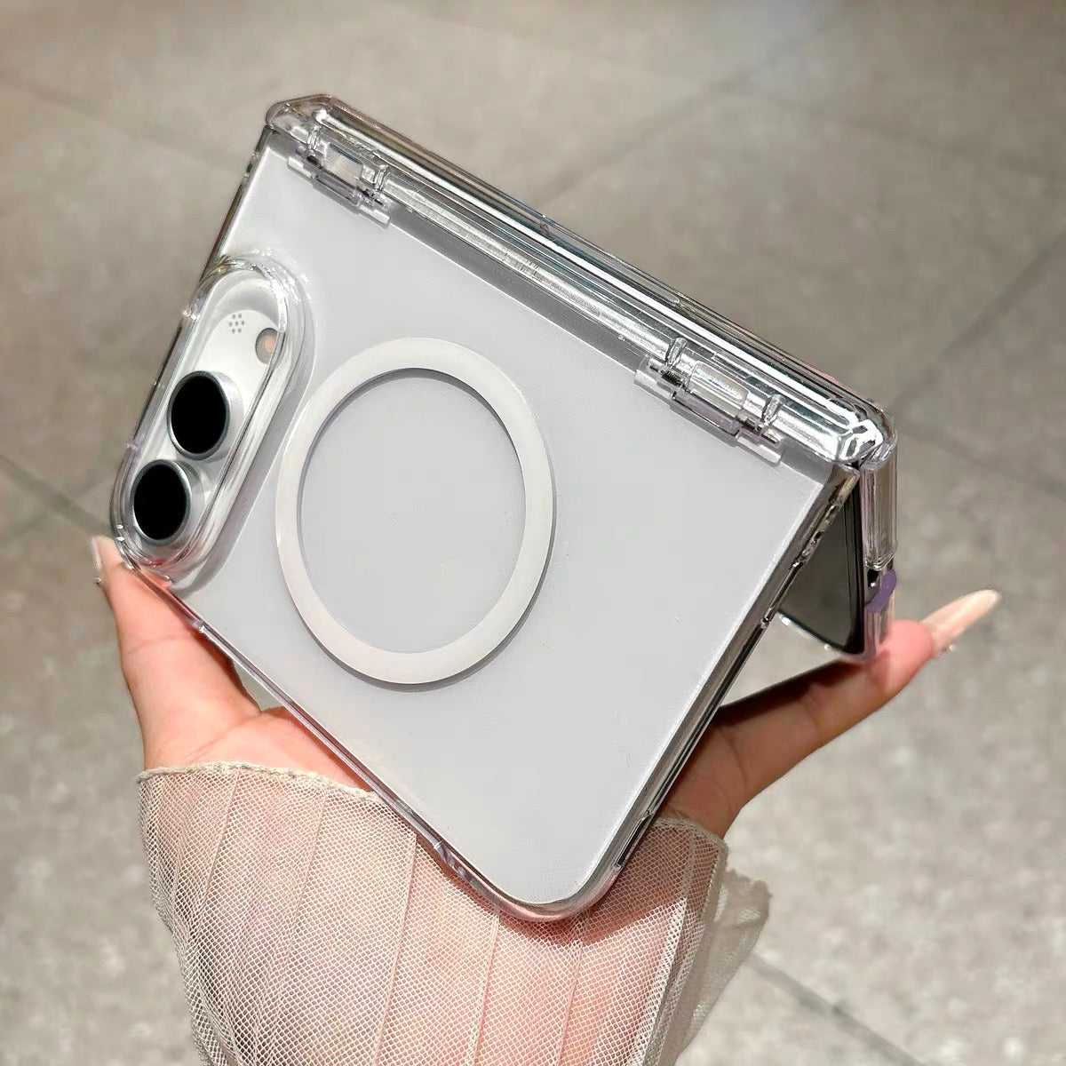 Minimalist solid-color transparent magnetic case for foldable phones