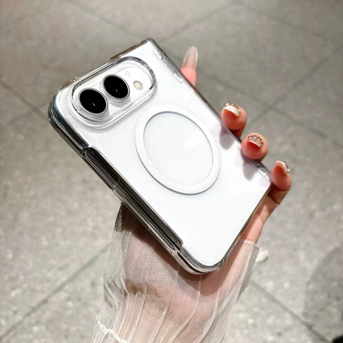 Minimalist solid-color transparent magnetic case for foldable phones