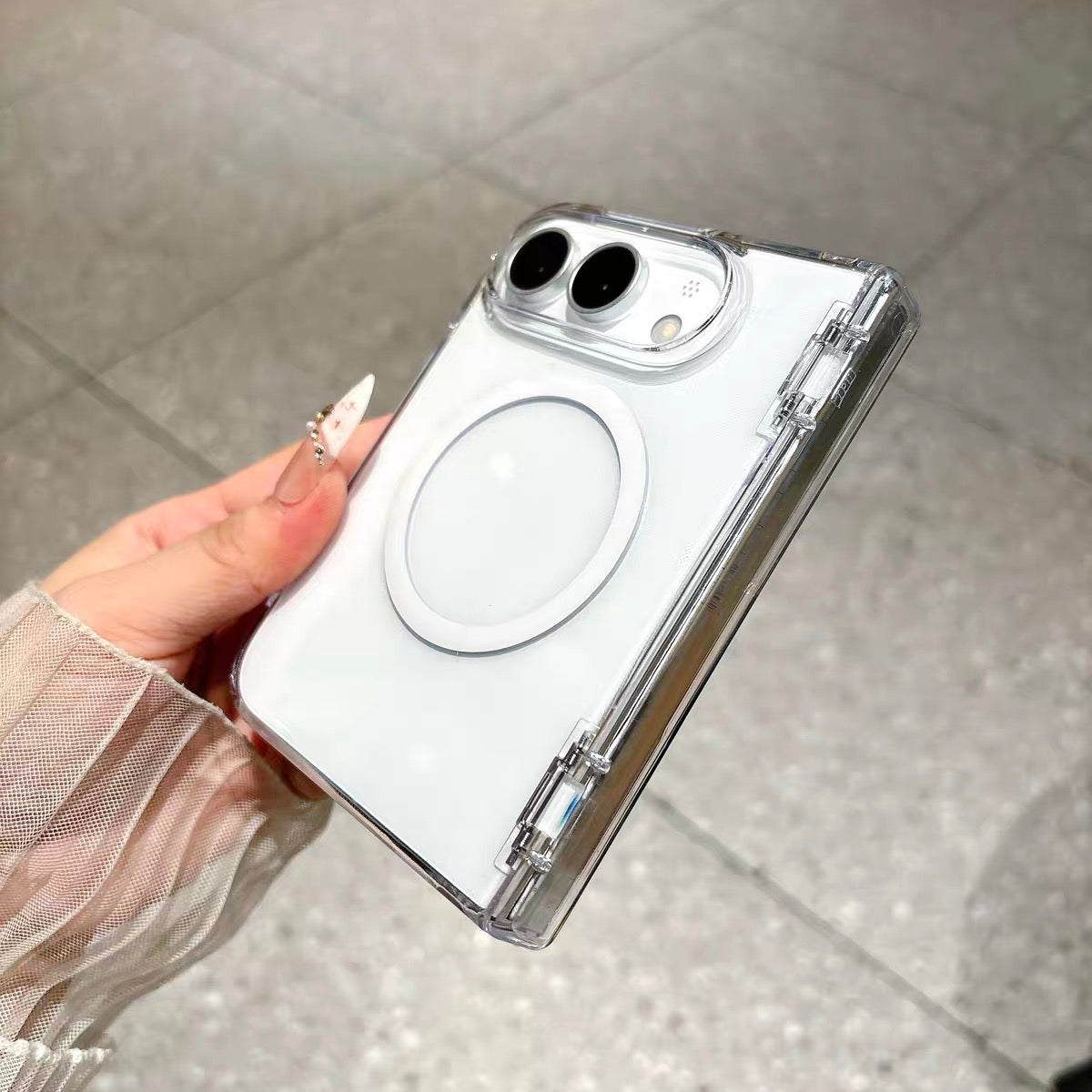 Minimalist solid-color transparent magnetic case for foldable phones