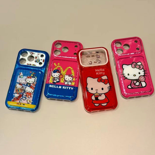 Cartoon Hello Kitty phone case featuring a bow, wings, and a red heart.