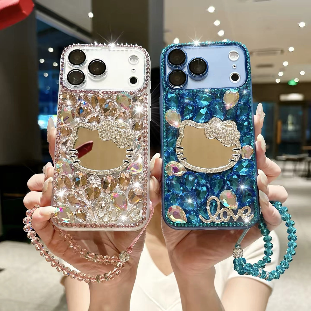 Full-rhinestone Hello Kitty mirror bracelet phone case