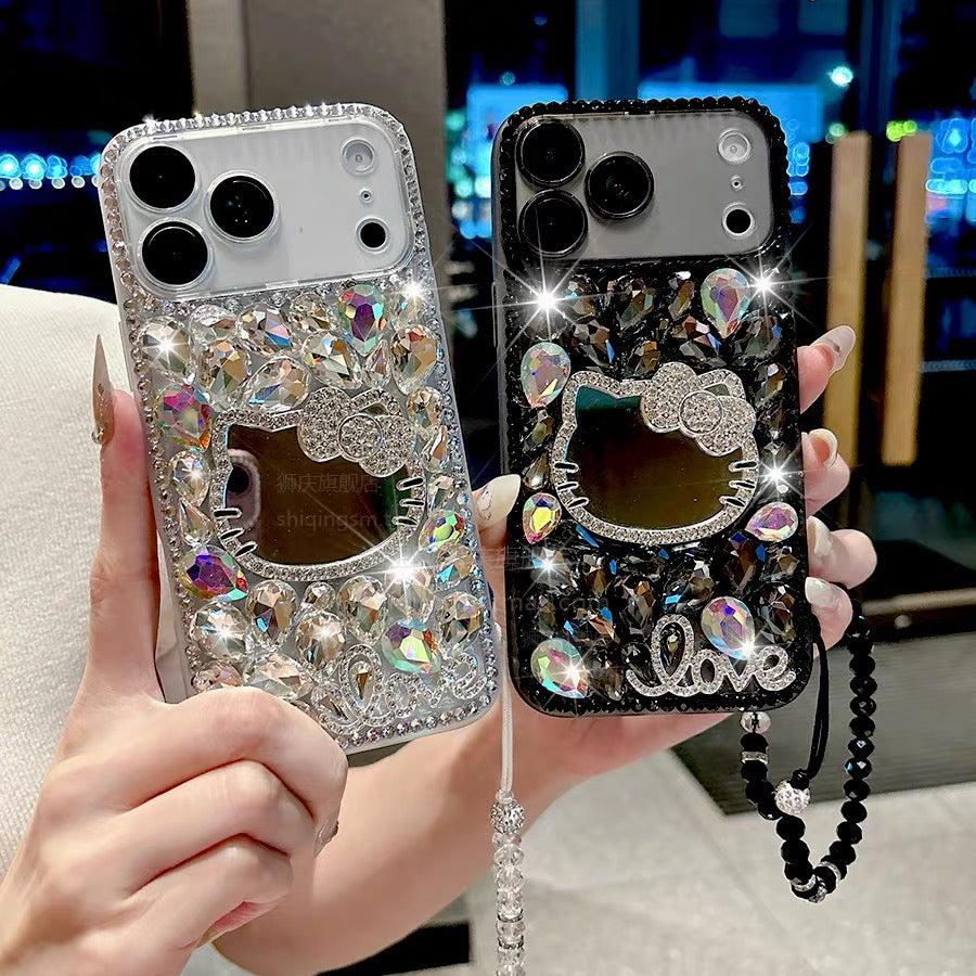Full-rhinestone Hello Kitty mirror bracelet phone case