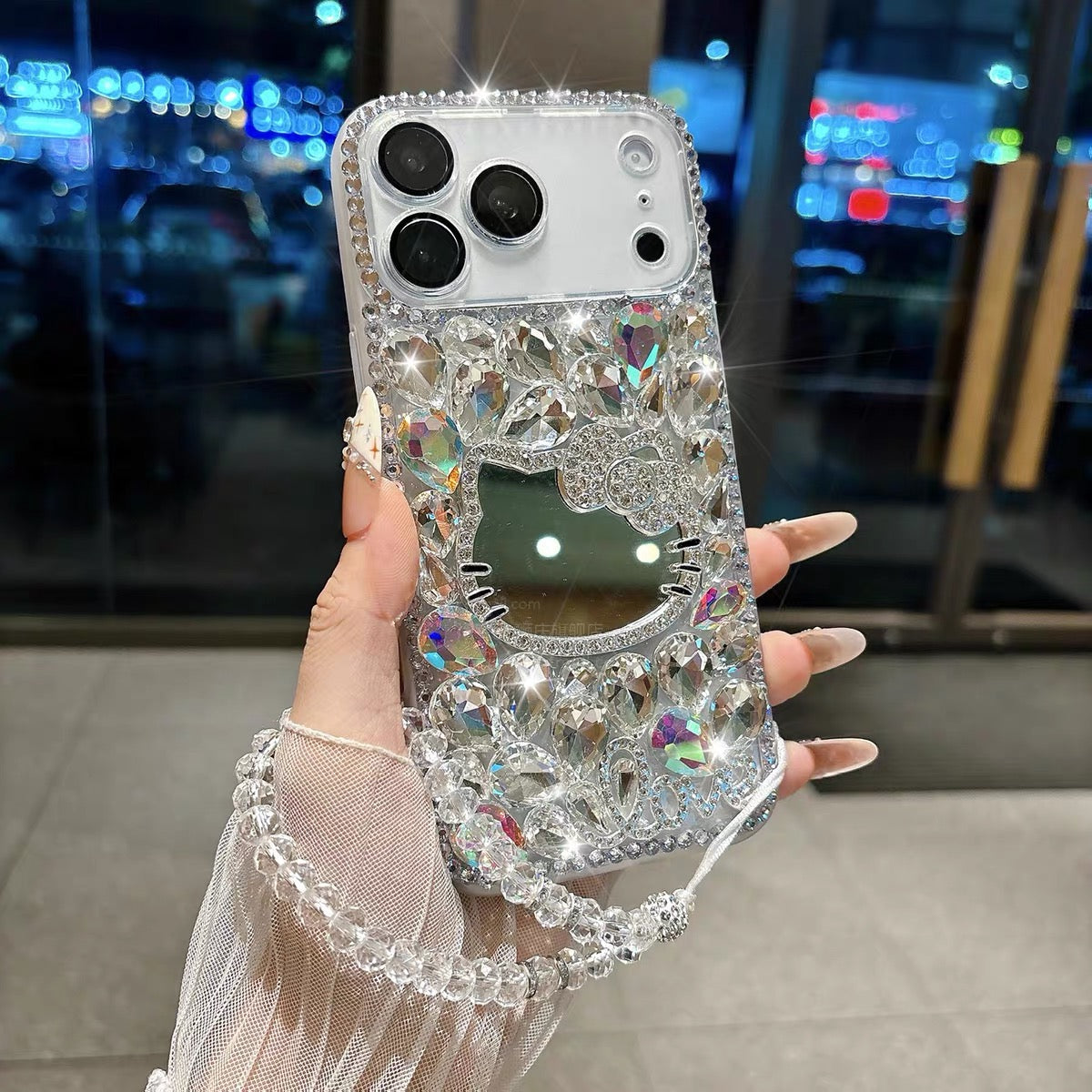 Full-rhinestone Hello Kitty mirror bracelet phone case
