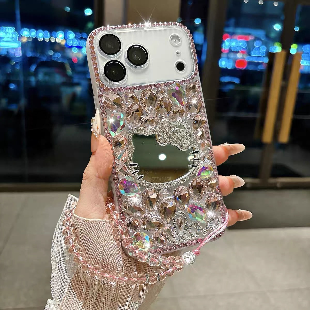 Full-rhinestone Hello Kitty mirror bracelet phone case