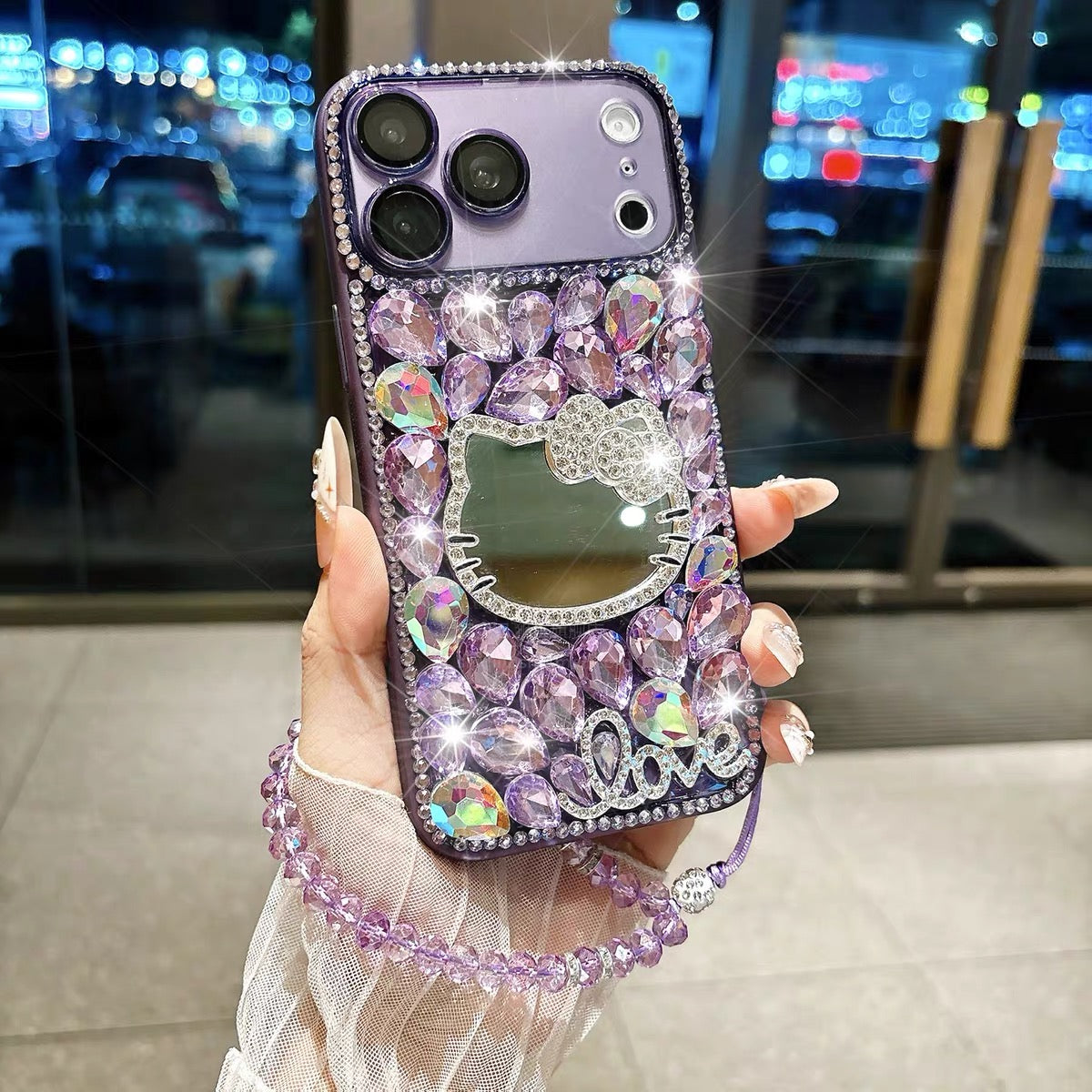 Full-rhinestone Hello Kitty mirror bracelet phone case