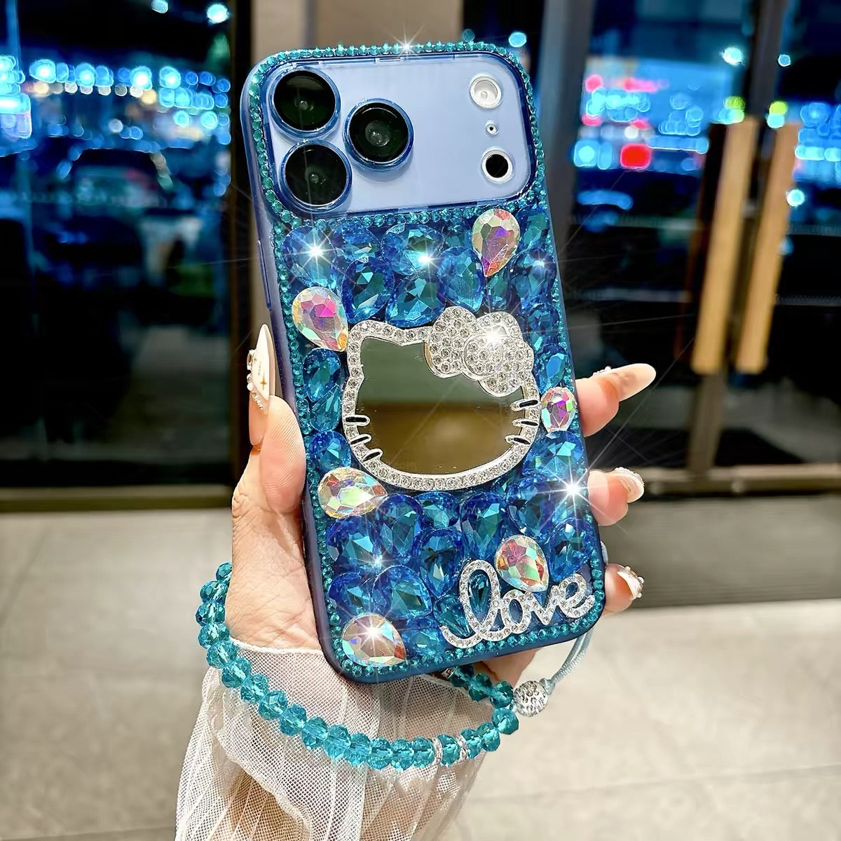 Full-rhinestone Hello Kitty mirror bracelet phone case