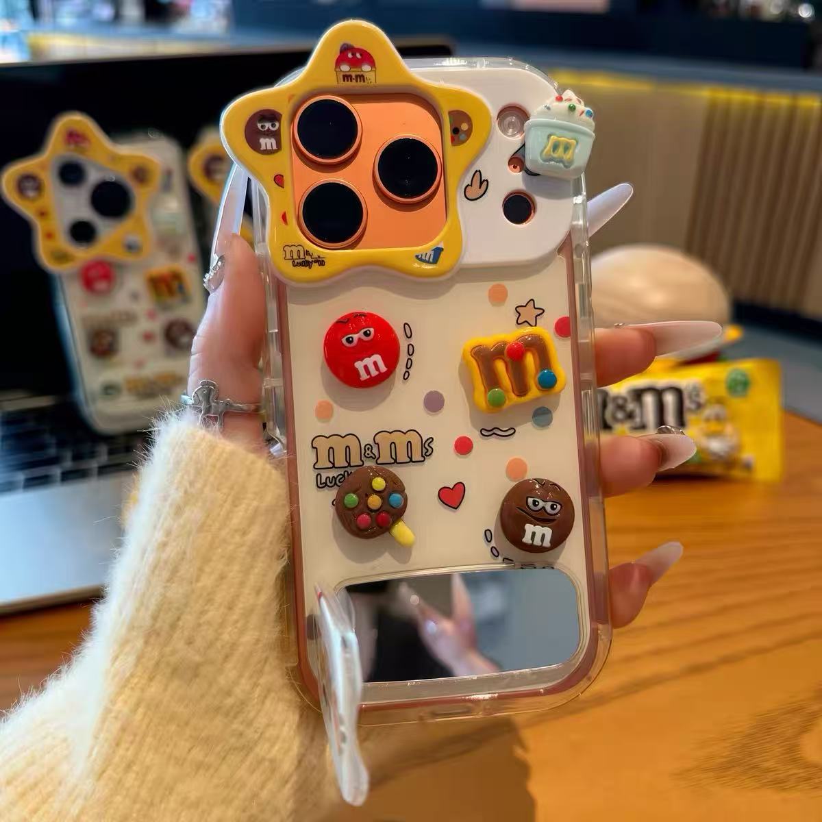 Fun M&M's Star-Lens Mirror Stand Phone Case