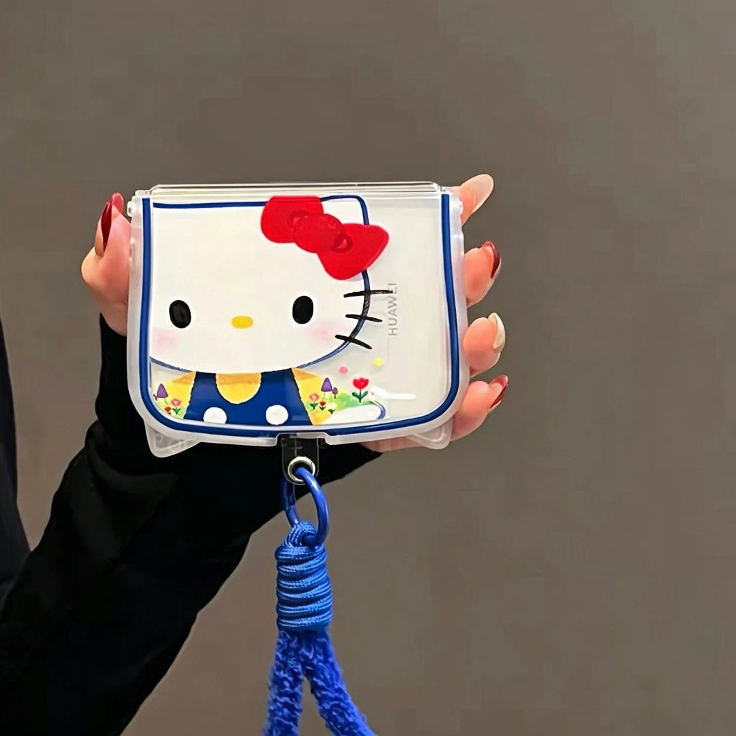 Cute Foldable Phone Case with 3D Cat Ears and Red Bow