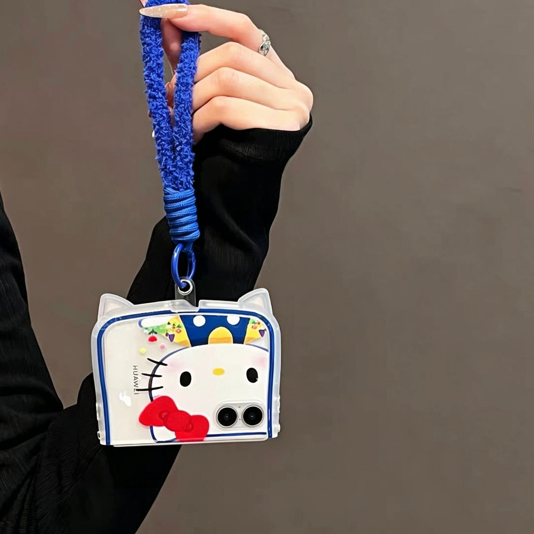 Cute Foldable Phone Case with 3D Cat Ears and Red Bow