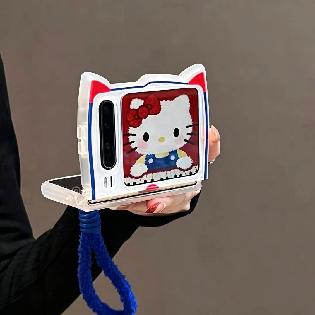 Cute Foldable Phone Case with 3D Cat Ears and Red Bow