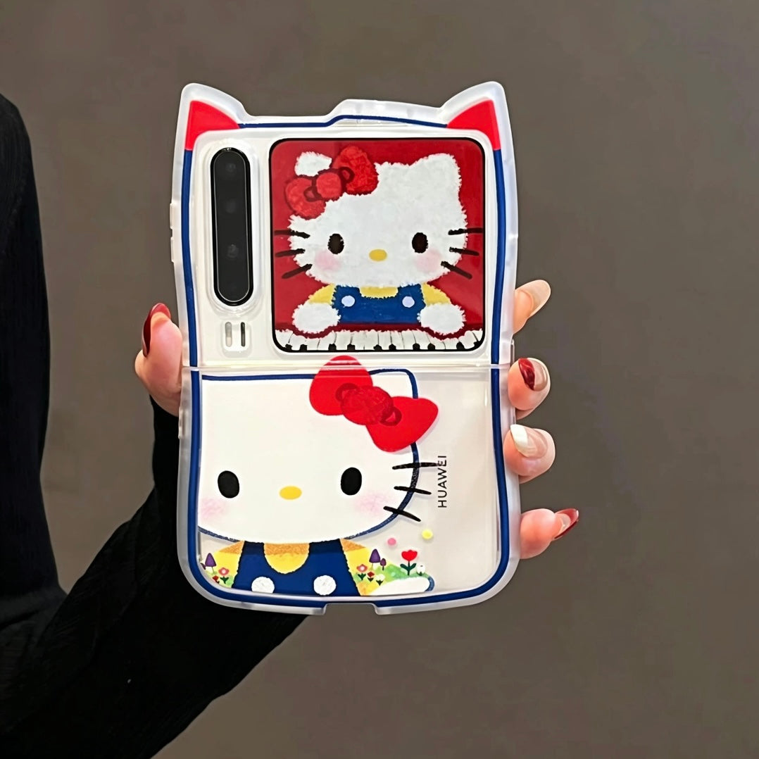Cute Foldable Phone Case with 3D Cat Ears and Red Bow