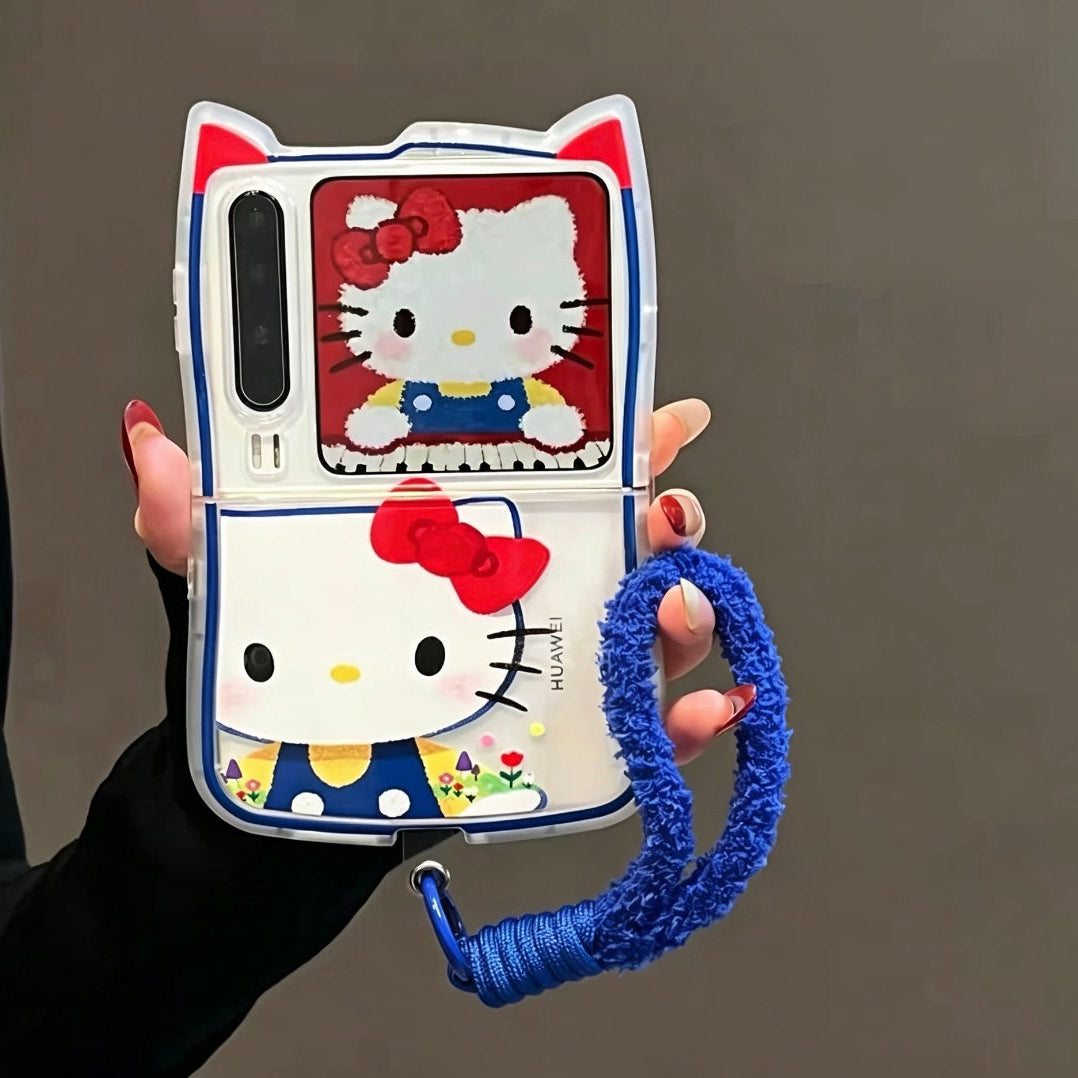 Cute Foldable Phone Case with 3D Cat Ears and Red Bow