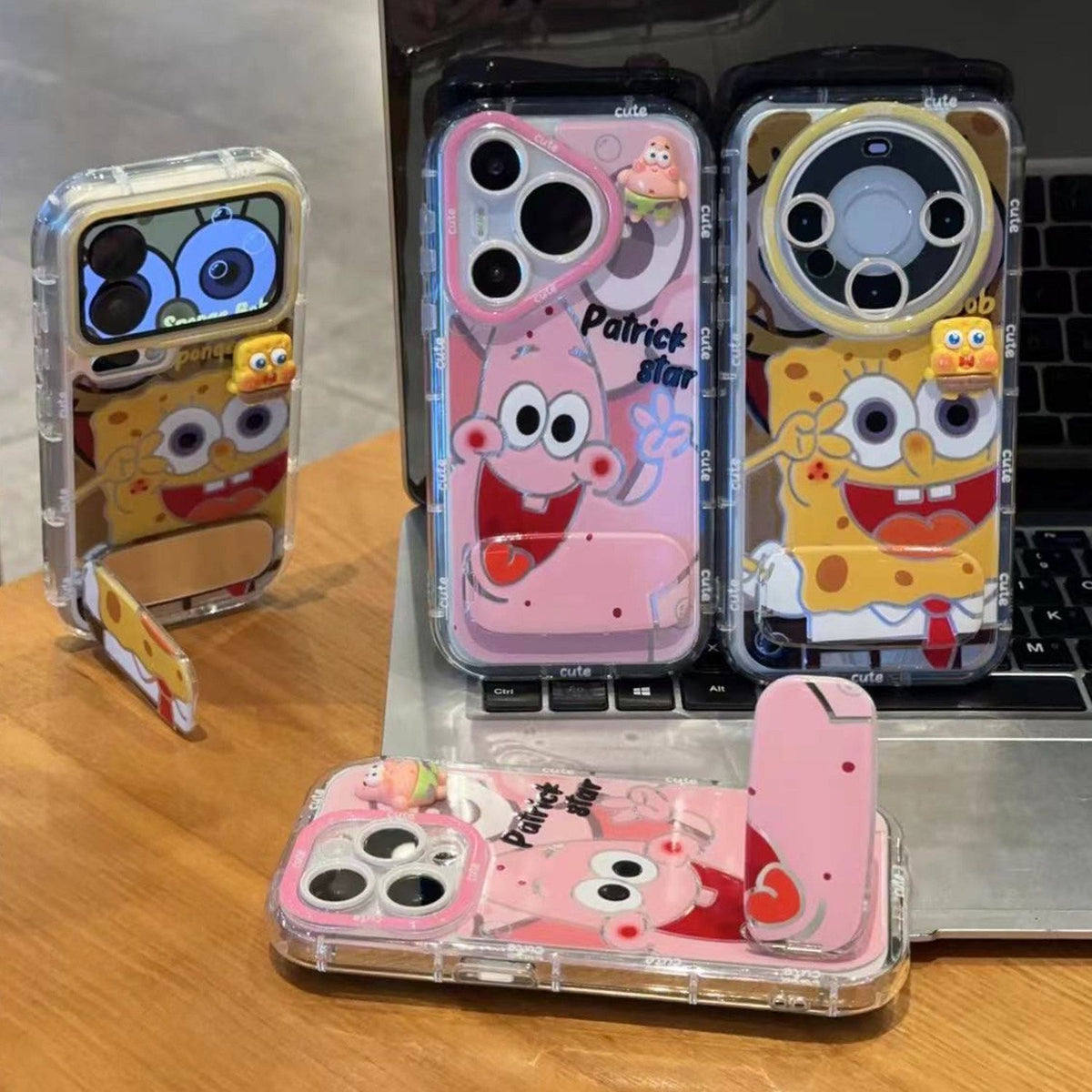 Happy Patrick Star & SpongeBob Mirror Stand Phone Case