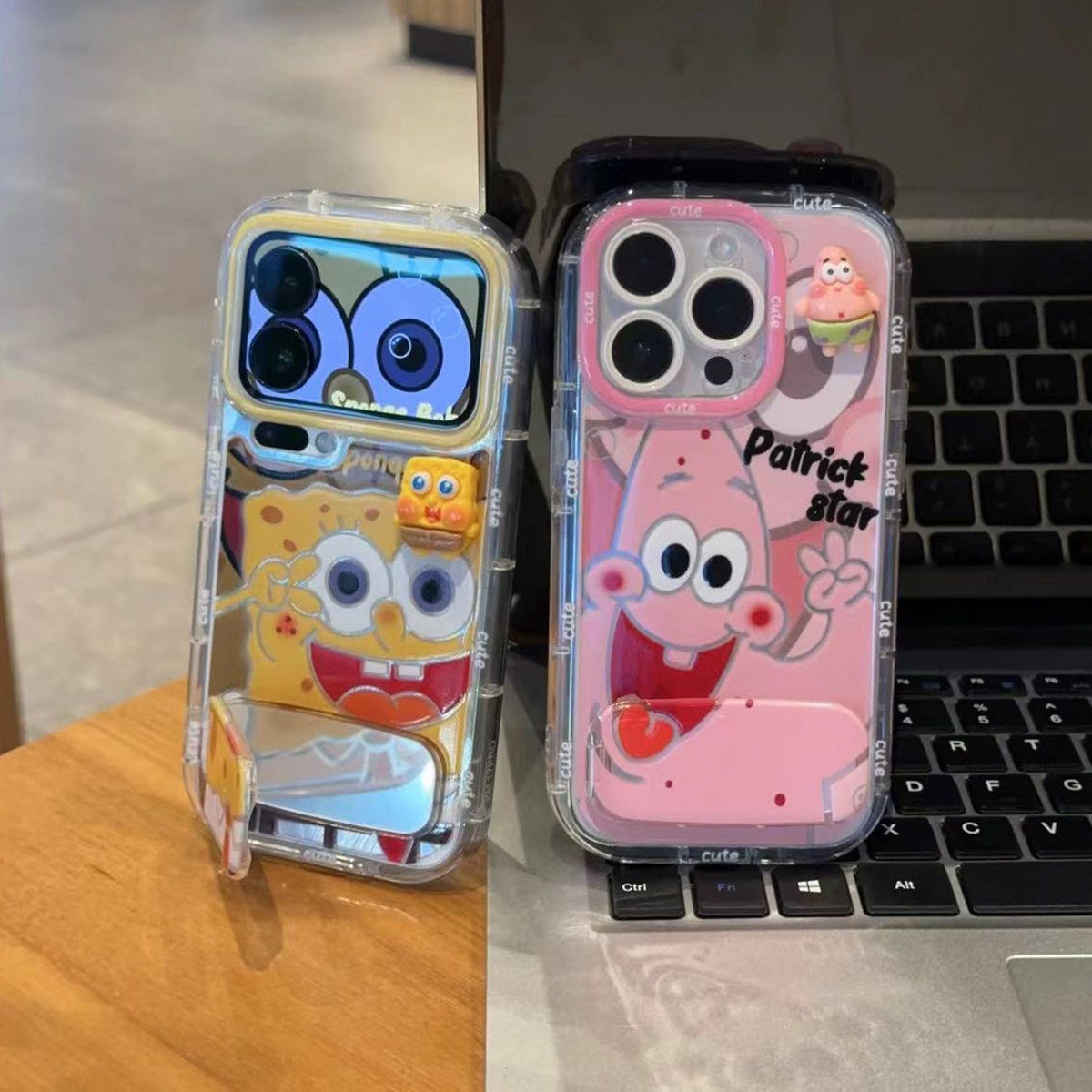 Happy Patrick Star & SpongeBob Mirror Stand Phone Case