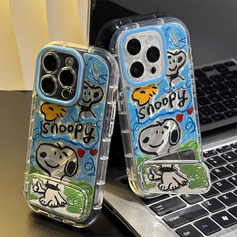 Cartoon Snoopy Phone Case with Mirror Stand