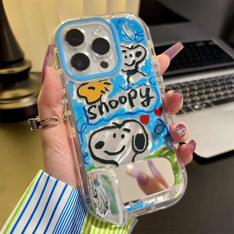 Cartoon Snoopy Phone Case with Mirror Stand