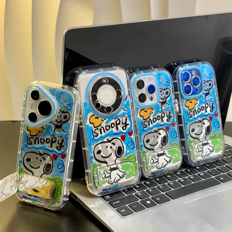 Cartoon Snoopy Phone Case with Mirror Stand
