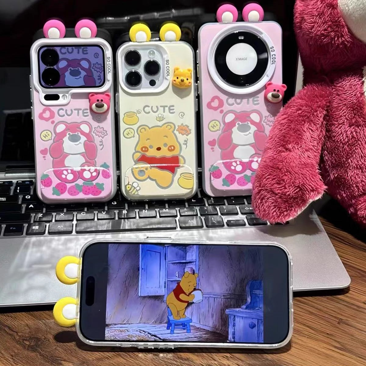 Couple's Phone Case with Mirror Stand (Winnie the Pooh & Lotso)