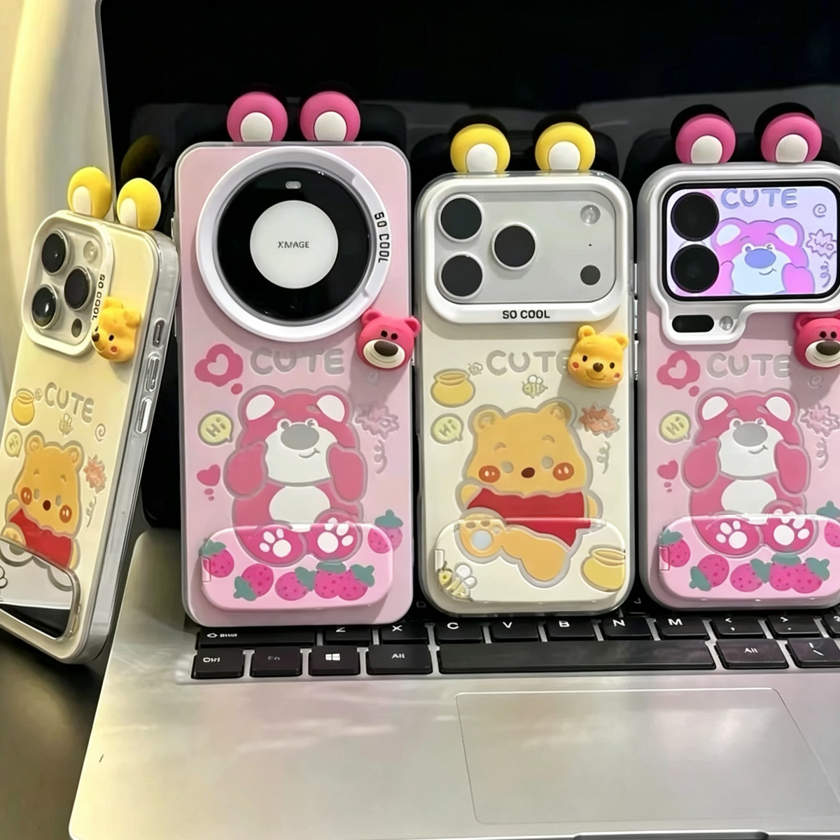 Couple's Phone Case with Mirror Stand (Winnie the Pooh & Lotso)