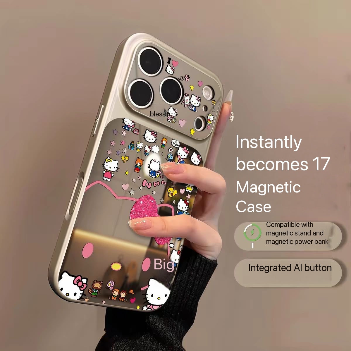 New Premium Mirrored Magnetic Hello Kitty Phone Case